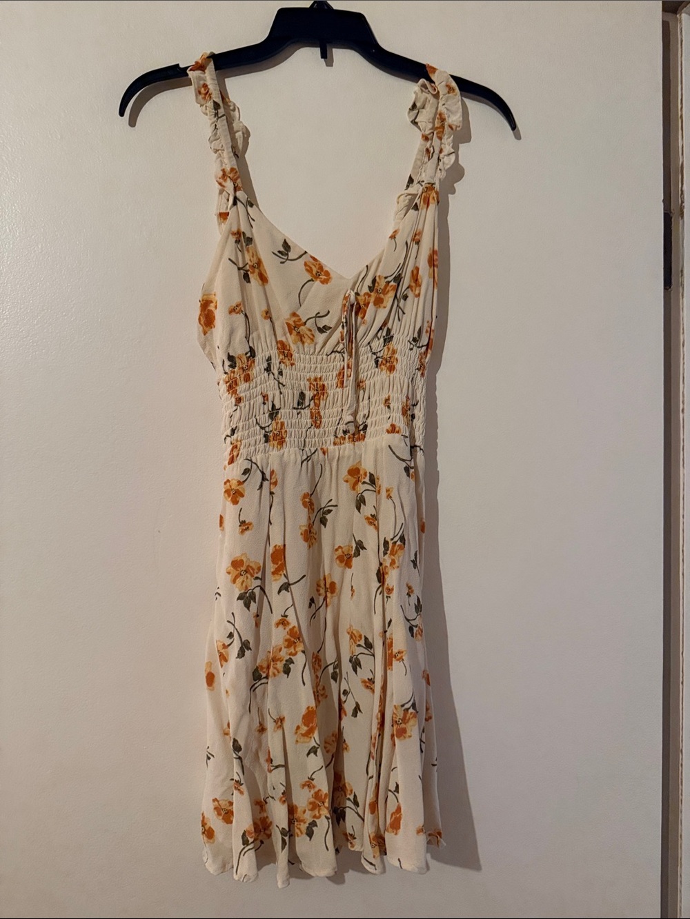 Reformation Cream Mini Dress with Orange Floral Print